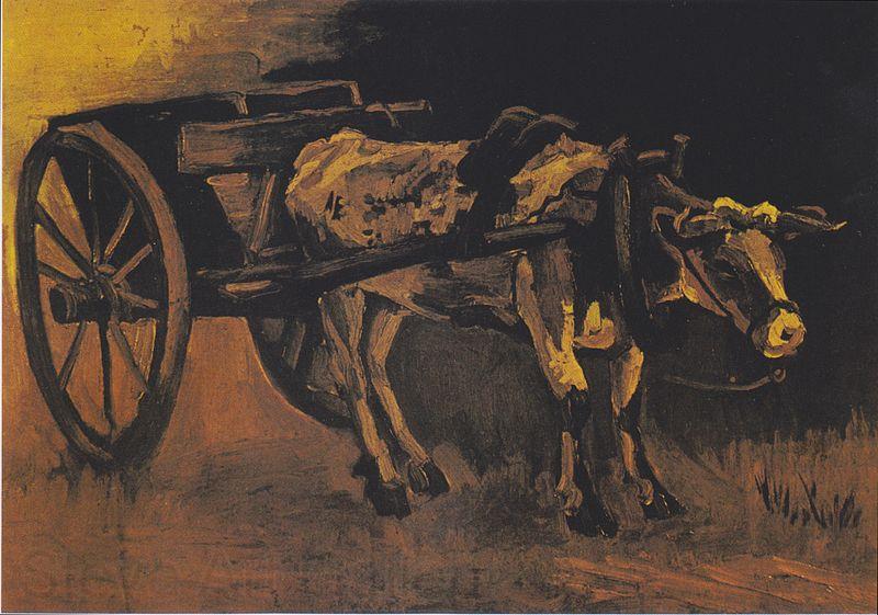 Vincent Van Gogh Cart with reddish-brown ox Spain oil painting art